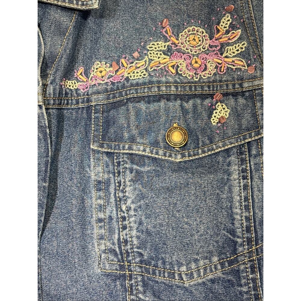 Vtg Womens Denim & Co Jean Jacket Sz 2X Floral Embroidered Light Weight - Picture 5 of 16